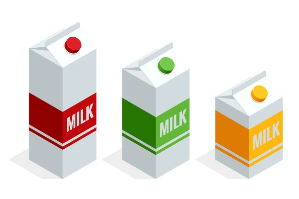 Isometric Milk Boxes Set Milk Pack Mock Natural Dairy Product — Stock Vector