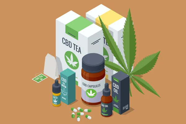 Aceite Cáñamo Isométrico Cbd Tienda Cannabis Con Productos Cannabis Medicina — Archivo Imágenes Vectoriales