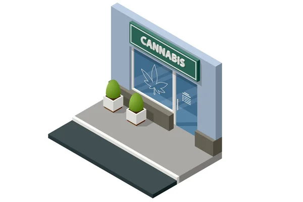 Izometrikus Legalizált Marihuána Cannabis Áruház Cannabis Termékek Növényi Alternatív Gyógyászat — Stock Vector