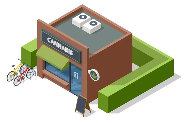 Isometric Legalized Marijuana Cannabis Store Cannabis Products Herbal Alternative Medicine — Stock Vector