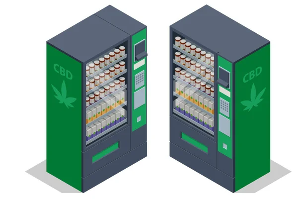 Máquina Expendedora Isométrica Cbd Medicina Alternativa Herbal Aceite Cbd Industria — Archivo Imágenes Vectoriales