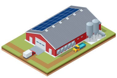 Isometric Poultry Çiftliği Endüstrisi. Kümes hayvanları çiftliği, tavuk eti üretimi, yumurta üretimi.