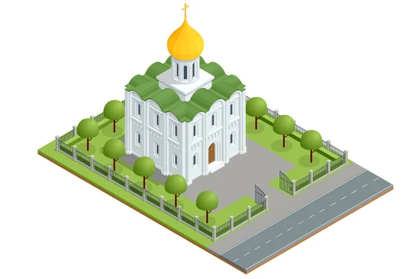 Izometrický Ortodoxní Kostel Budovy Izolované Bílém Pozadí Východní Pravoslavná Církev — Stockový vektor