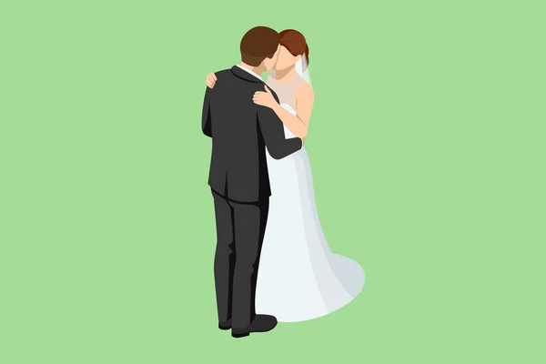 Изометрическая Свадебная Пара Прекрасная Супружеская Пара Обнимается Смотрит Друг Друга — стоковый вектор