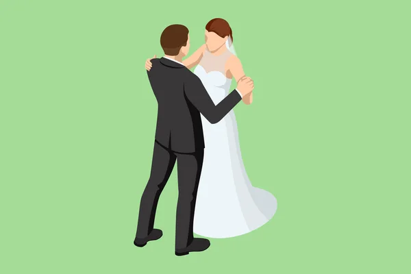 Una Coppia Sposi Isomici Bella Coppia Sposata Che Abbraccia Guarda — Vettoriale Stock