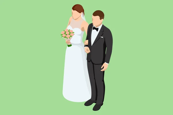 アイソメトリック ウェディング カップル 結婚と家族関係 結婚式について — ストックベクタ