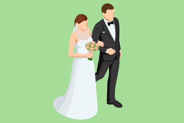 Izometryczna Para Małżeńska Małżeństwo Stosunki Rodzinne Ceremonia Ślubu — Wektor stockowy