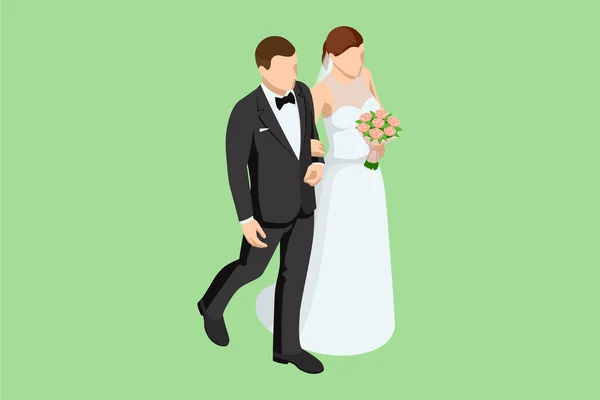 Izometrický Svatební Pár Manželství Rodinné Vztahy Svatební Obřad — Stockový vektor