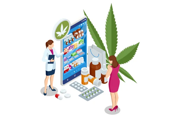 Marihuana Isométrica Legalizada Pedir Cannabis Cbd Producto Línea Través Aplicación — Archivo Imágenes Vectoriales