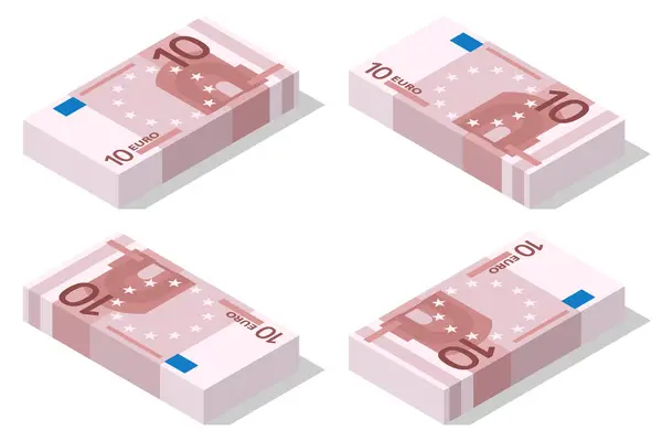 Isometric Banknotes Denominations Euros White Background European Union Paper Money — Stock Vector