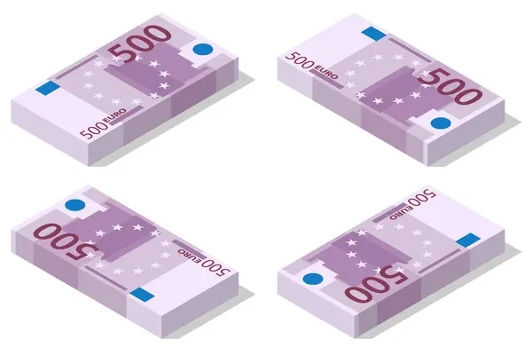 Isometrische Bankbiljetten Coupures Van 500 Euro Een Witte Achtergrond Europese — Stockvector
