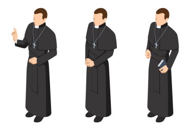 Isometric Catholic Priest in vestment isolated on white background. Pastor, religious people. clipart