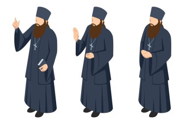 Cüppeli Hıristiyan bir rahip. Din ve temsilcileri beyaz arka planda izole edilmiştir. Din ve onun temsilcileri.