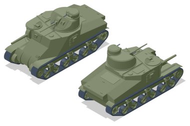 Isometric USA Tank Medium Tank M3 Lee. Zırhlı araç ön cephede çarpışmak için tasarlandı, ağır ateş gücüyle.