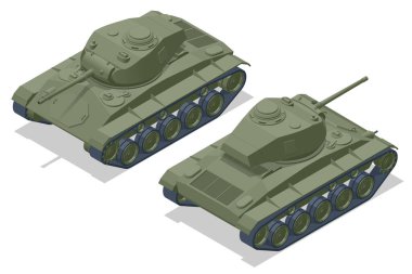 Isometric USA hafif tankı M24 Chaffee. Zırhlı tank ön cephede çarpışmak için tasarlandı, ağır ateş gücüyle..