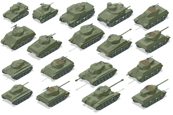Tank Amerika Yang Isometrik Artileri Gerak Sendiri Kendaraan Tempur Lapis Stok Ilustrasi Bebas Royalti