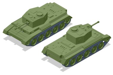 Isometric Birleşik Krallık Tankı, Cruiser Tank Mk.VIII Cromwell. Zırhlı araç ön cephede çarpışmak için tasarlandı, ağır ateş gücüyle..