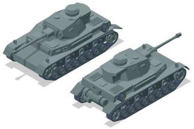 Isometric Almanya Tankı, Pz.Kpfw.IV Ausf G. Ağır ateş gücüyle ön cephede çarpışmak üzere tasarlanmış zırhlı savaş aracı..