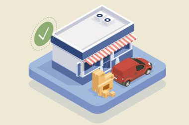 Isometric Lojistik ve Teslimat. Ücretsiz, Ekspres, Ev ya da Hızlı teslimat. Teslimat şirketi. Eve ve ofise teslimat. Şehir lojistiği
