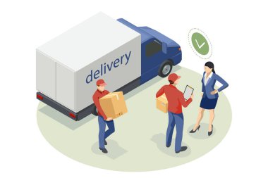Isometric Lojistik ve Teslimat. Ücretsiz, Ekspres, Ev ya da Hızlı teslimat. Teslimat şirketi. Eve ve ofise teslimat. Şehir lojistiği