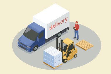 Isometric Lojistik ve Teslimat. Ücretsiz, Ekspres, Ev ya da Hızlı teslimat. Teslimat şirketi. Eve ve ofise teslimat. Şehir lojistiği