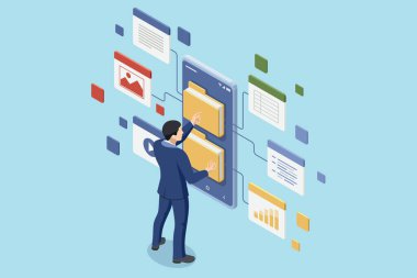 Isometric Çevrimiçi Belgelendirme Veritabanı ve Dijital Dosya Depolama Sistemi veya Yazılımı. Çevrimiçi dijital veritabanını arşivle.