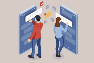 Isometric Etkili Sosyal Medya Pazarlaması. Mesaj ve yorum. Markanız İçin Sosyal Medya Potansiyelini Kullanmak