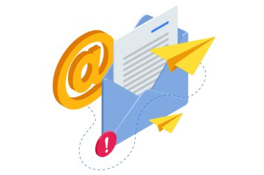 İzometrik e-posta, iş e-posta iletişimi ve dijital pazarlama, elektronik mesaj uyarısı.