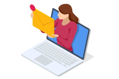 İzometrik e-posta, iş e-posta iletişimi ve dijital pazarlama, elektronik mesaj uyarısı.