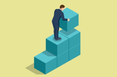 Isometric Kariyer Büyümesi. Yaratıcı fikir, Başlangıç, Gelecek Başarı. Business Arrow Hedef Yönü. Başarı. İş Görüş ve Hedef. Başarı Kapağı, İzin, Sosyal Medya. Yatırım Arayüzü