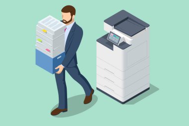 Isometric Office Multi-function Printer scanner. Print, copy, scan, fax. For office documents, presentations and marketing collateral, with enterprise-level performance. clipart