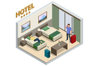 Oteldeki Isometric Modern Yatak Odası Süiti. Otel girişleri ve odalarında istirahat etmeleri. Tatilin ve tatilin tadını çıkar. Web sitesinde Mobil Uygulama, Otel Rezervasyon Online