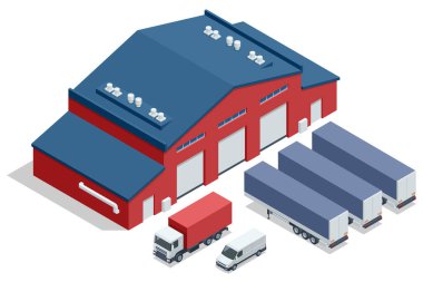 Isome Deposu Lojistik Depo Odası Fabrikası. Yarı karavan kamyonu. Kargo kamyonu taşımacılığı, teslimat, kutular. Hızlı teslimat ya da lojistik ulaşım. Otomatik lojistik yönetimi.