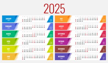 2025 için takvim planlayıcısı. Vector Kırtasiye Yazdırma 2025 Şablonu Fotoğraf, Logonuz ve Metinleriniz İçin Yer. Takvim tasarımı 2025.