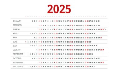 2025 için takvim planlayıcısı. Vector Kırtasiye Yazdırma 2025 Şablonu Fotoğraf, Logonuz ve Metinleriniz İçin Yer. Takvim tasarımı 2025.
