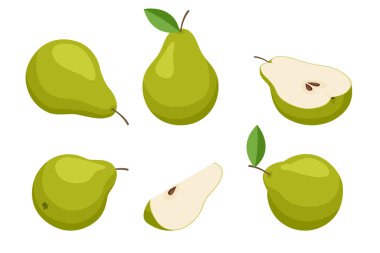 Isometric Yeşil Armut. Armut, tatlı ve sulu bir meyve. Lifler, vitaminler ve antioksidan açısından zengindir. Lezzet ve besin faydaları sunar. Sağlıklı ve besleyici bir besindir..