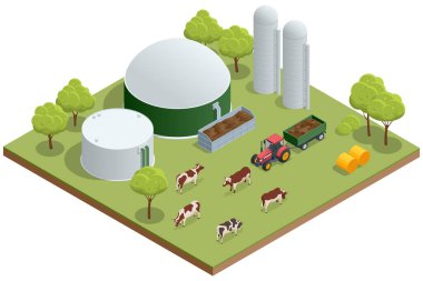 Isometric Modern biogas plant Biogas is an environmentally friendly, cleanand cheap combustible gas produced from livestock manure and agricultural waste by microorganisms in an anaerobic environment. clipart