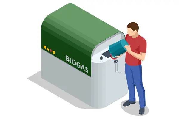 stock vector Isometric Modern biogas plant Biogas is an environmentally friendly, cleanand cheap combustible gas produced from livestock manure and agricultural waste by microorganisms in an anaerobic environment.