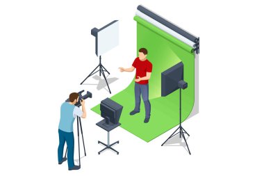 Isometric TV stüdyosu. Uzman Konuşması Politika, Bilim, Haber, Eğlence Şovu Yapımcısı