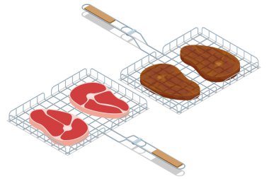 Izgara et, ızgarada sosis. Barbekü sahnesinde mangalda çeşitli etler vardı. Kurulum, açık hava barbeküsünün özünü yakalıyor. Toplantılar ve sıradan yaz yemekleri için mükemmel.