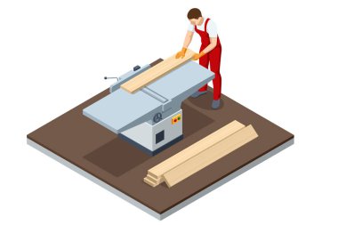 Kalın bir planlama tahtasının üzerinde. Kalın bir planör ya da planör. Tahta kesme makinesi, uzunlukları boyunca tutarlı bir kalınlığa sahip. Ahşap çalışma araçları.