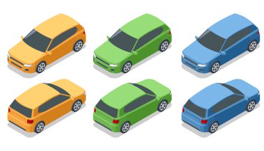 Markalaşma ve reklam için Isome 'lı Hatchback marka araba tasarımı. Beyaz arka planda araç vektör şablonu. Hatchback izole edildi