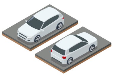 Markalaşma ve reklam için Isome 'lı Hatchback marka araba tasarımı. Beyaz arka planda araç vektör şablonu. Hatchback izole edildi