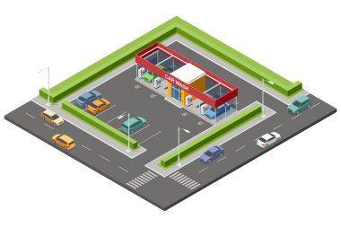 Isometric el yıkama istasyonu. Yüksek basınçlı çamaşır makinesi. self-servis araba yıkama