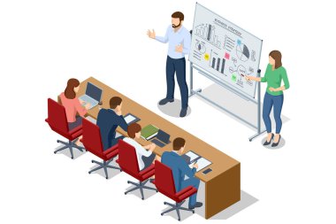 Strateji tartışması sırasında, insanların çizelge ve grafikleri analiz ettiği ilginç bir sahne. Business Profit Graphs and Analytics ile yazı tipi. Takım İş Stratejisi Tartışması