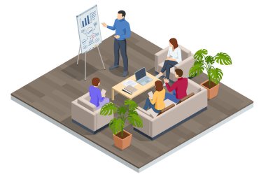 Strateji tartışması sırasında, insanların çizelge ve grafikleri analiz ettiği ilginç bir sahne. Business Profit Graphs and Analytics ile yazı tipi. Takım İş Stratejisi Tartışması