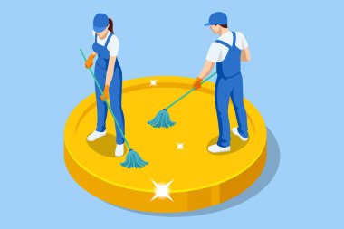 Kuru temizlemecilerin büyük bir altın sikkeyi paspaslaması, yasadışı para aklama ve para aklama metaforunu sembolize ediyor..