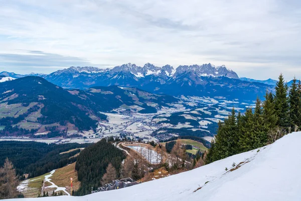 Wintry landscape in Austrian Alps in Kitzbuhel. Winter in Austria
