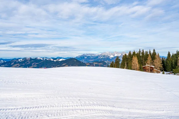 Wintry Landscape Hahnenkamm Mountain Austrian Alps Kitzbuhel Winter Austria — Fotografia de Stock