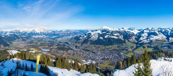 Panoramic Aerial View Wintry Landscape Austrian Alps Kitzbuhel Winter Austria — Foto de Stock